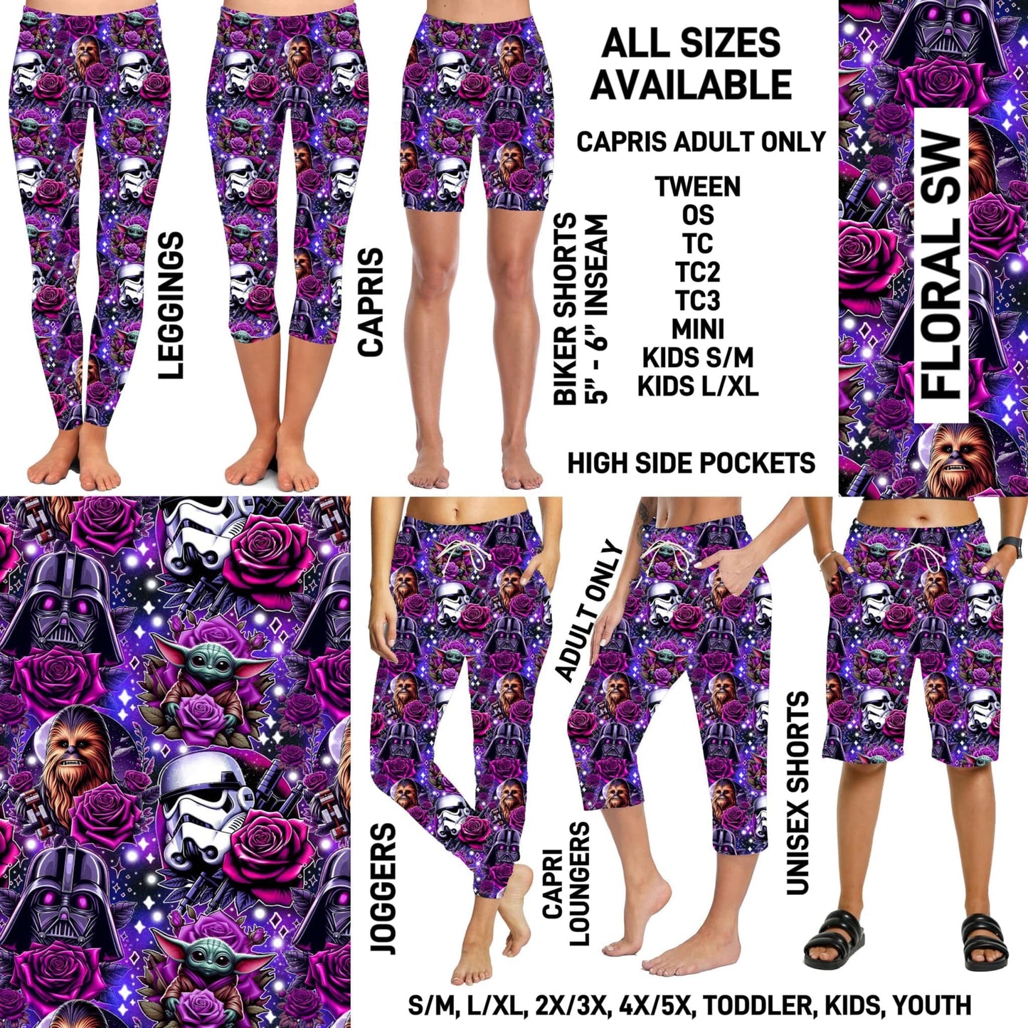 RTS - Floral SW Biker/Capris/Leggings with High Side Pockets