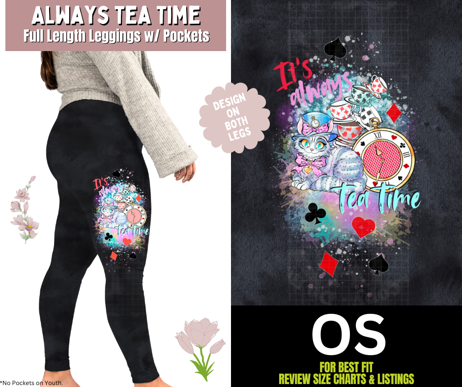 Always Tea Time Watercolor Full Length Leggings w/ Side Leg Designs