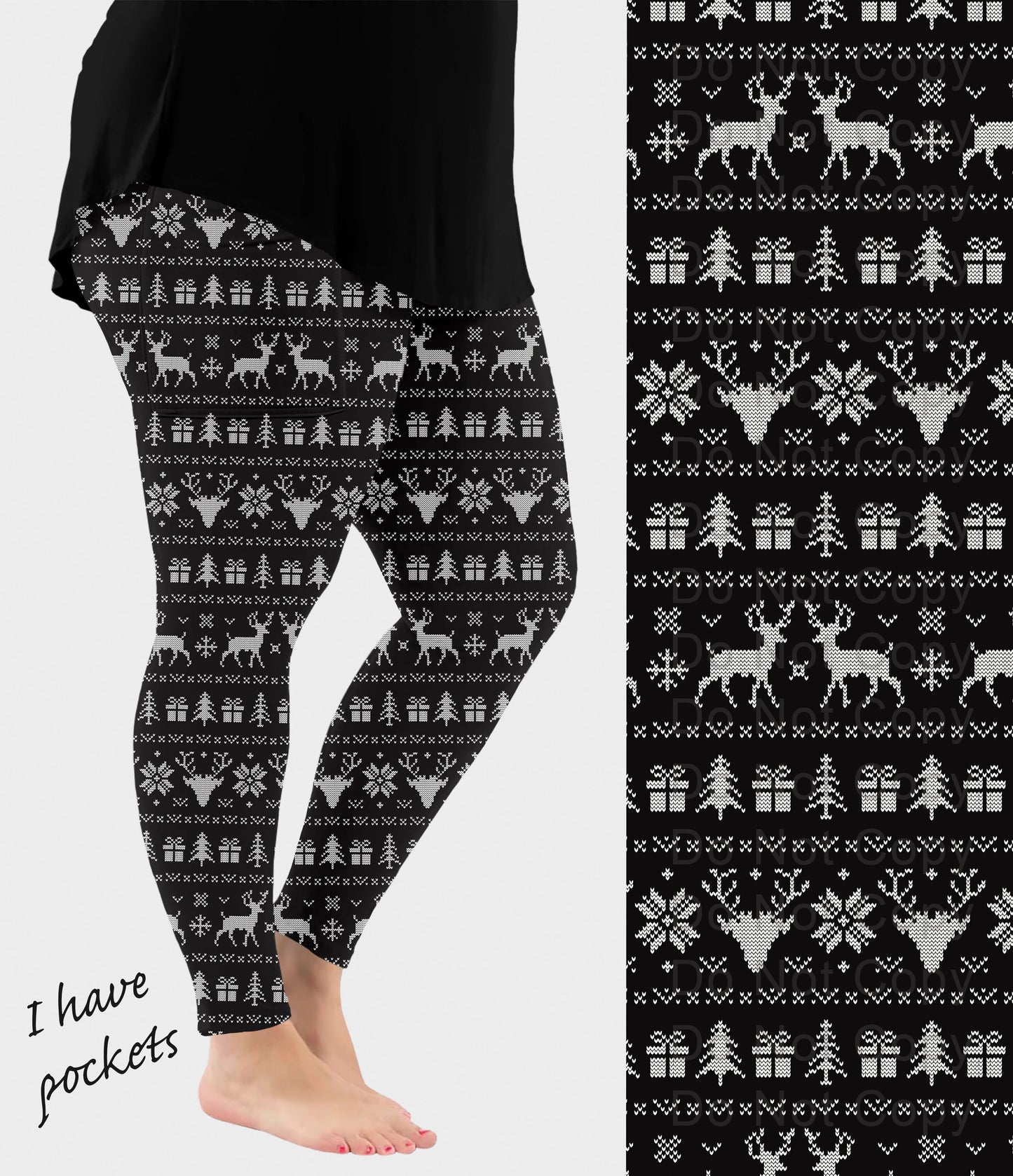 RTS - BW Christmas Sweater Leggings w/ Pockets