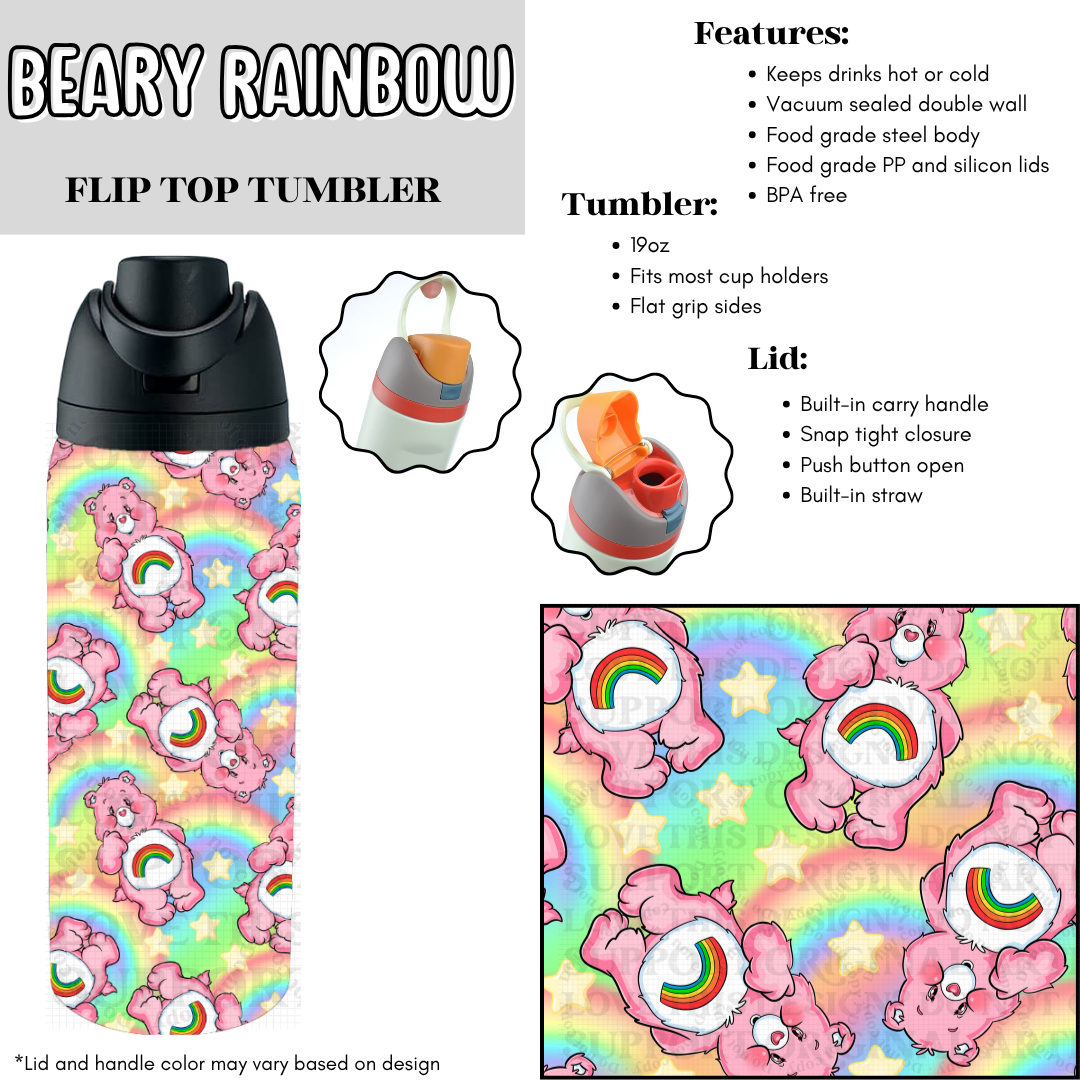 Beary Rainbow Flip Top Tumbler