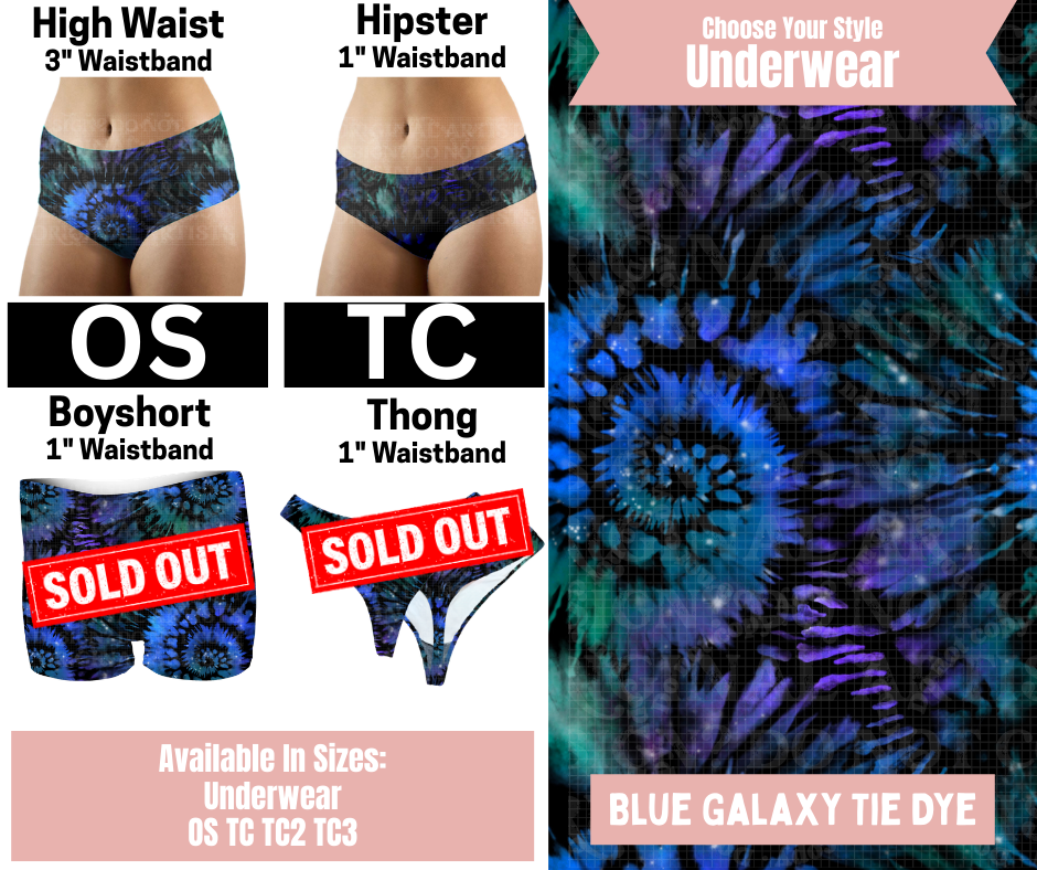 Blue Galaxy Tie Dye Hipster, High Waist Underwear