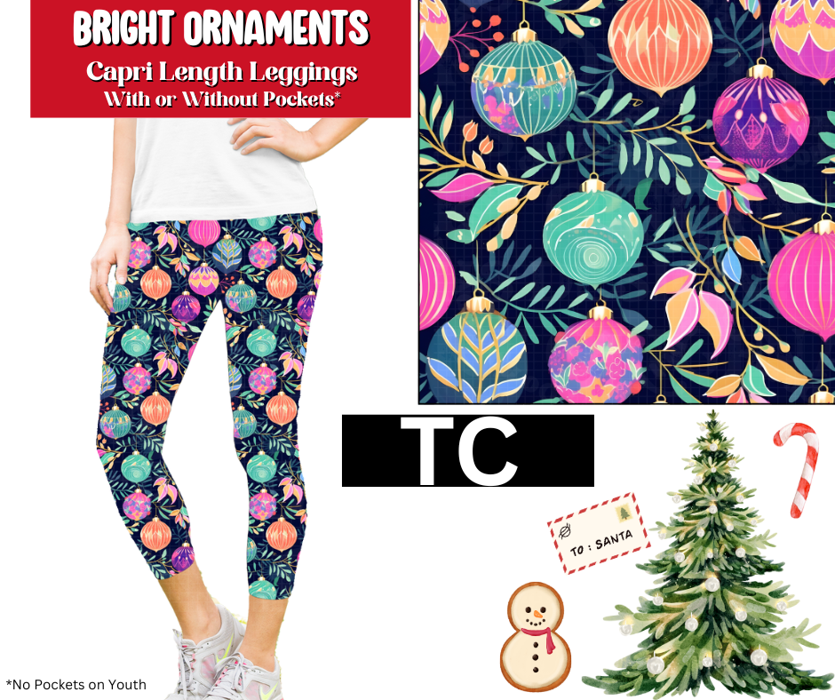 Bright Ornaments Capri Length Leggings w/ Pockets