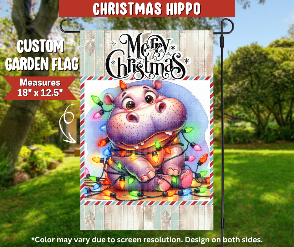 Christmas Hippo Garden Flag
