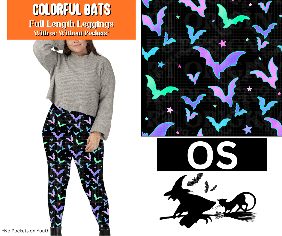 Colorful Bats Full Length Leggings w/ Pockets