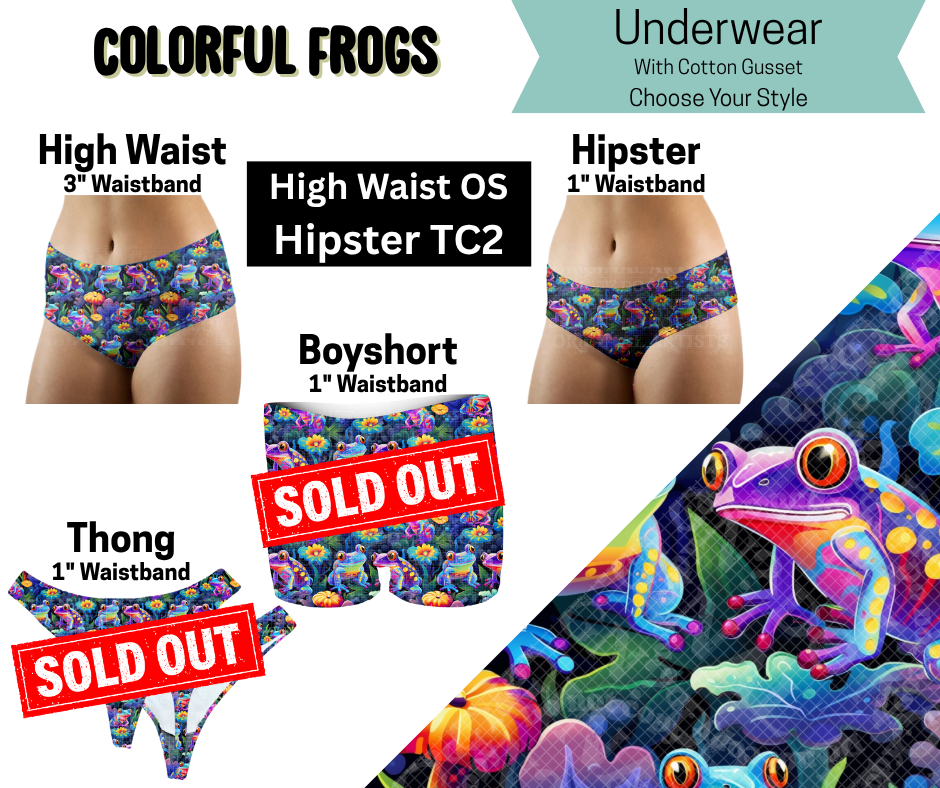 Colorful Frogs Hipster, High Waist Underwear