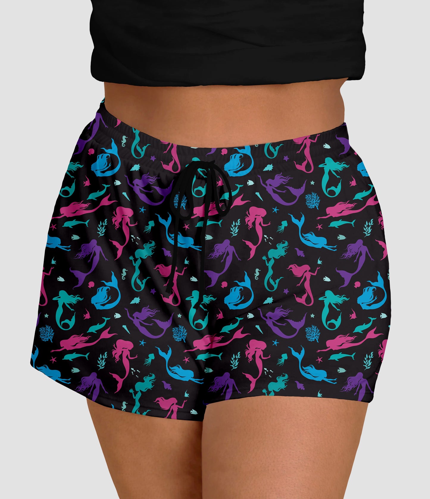 RTS - Colorful Mermaid Lagoon Jogger Shorts with Pockets