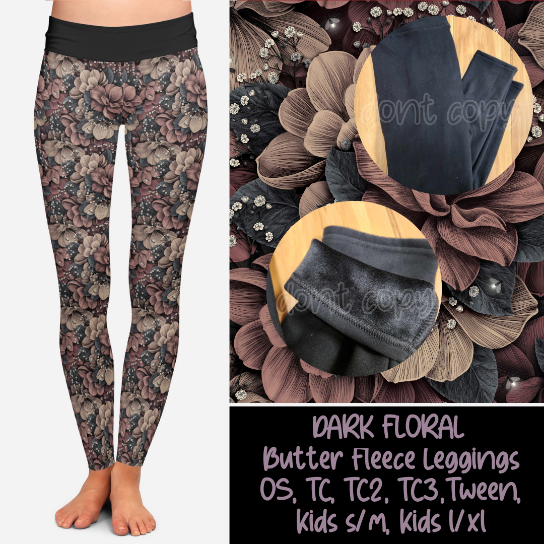 DARK FLORAL - BUTTER FLEECE LINED LEGGINGS