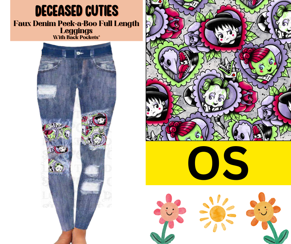 Deceased Cuties Faux Denim Full Length Peekaboo Leggings