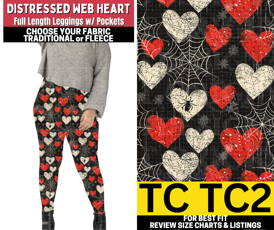 Distressed Web Heart Leggings Choose Fleece or Traditional