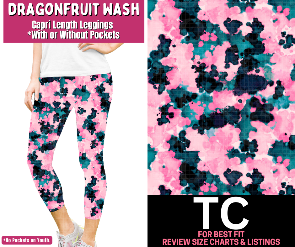 Dragonfruit Wash Capri Length Leggings w/ Pockets