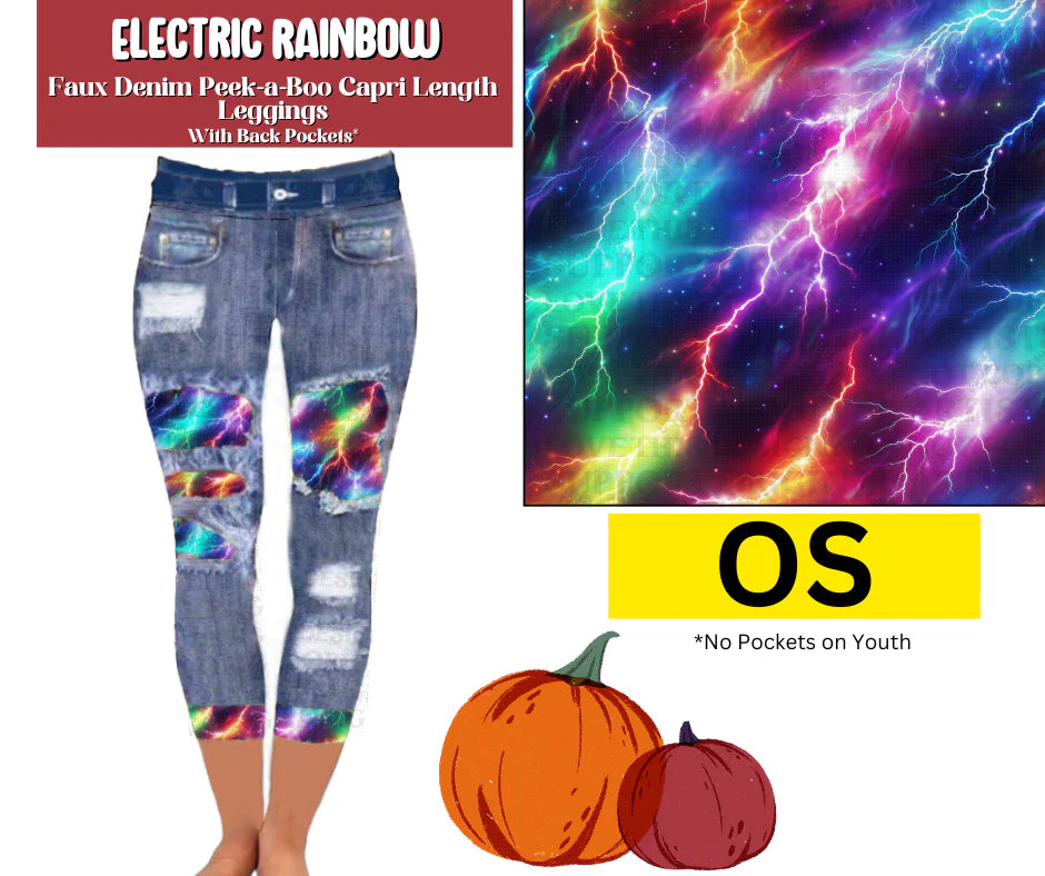 Electric Rainbow Capri Faux Denim Peekaboo
