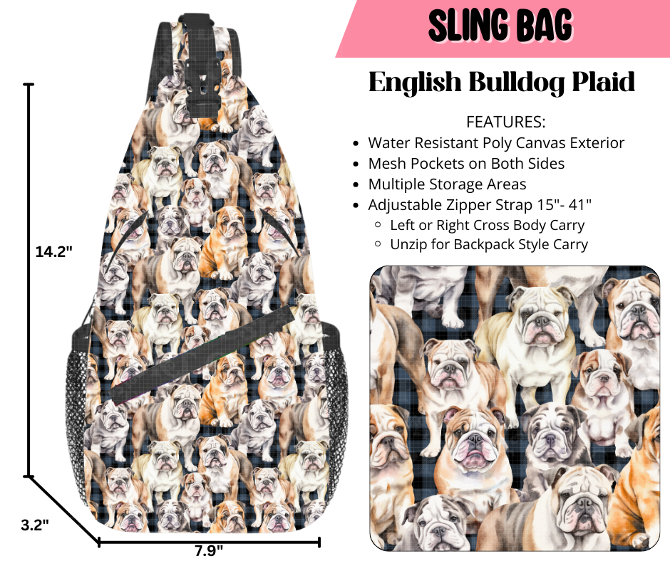 English Bulldog Plaid Sling Bag