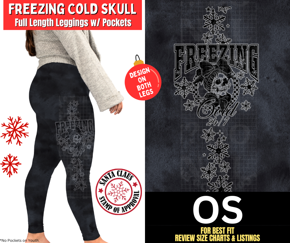 Freezing Cold Skull Watercolor Full Length Leggings w/ Side Leg Designs