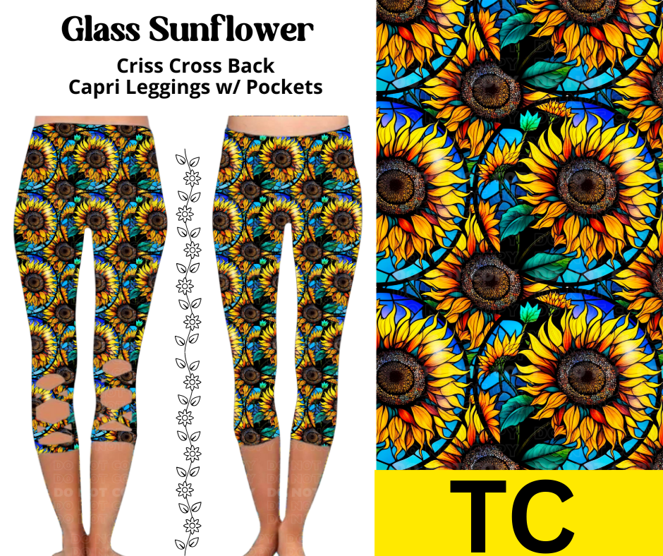 Glass Sunflower Criss Cross Capri w/ Pockets