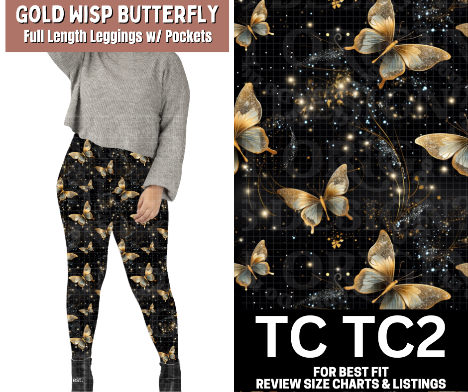 Gold Wisp Butterfly Full Length Leggings w/ Pockets