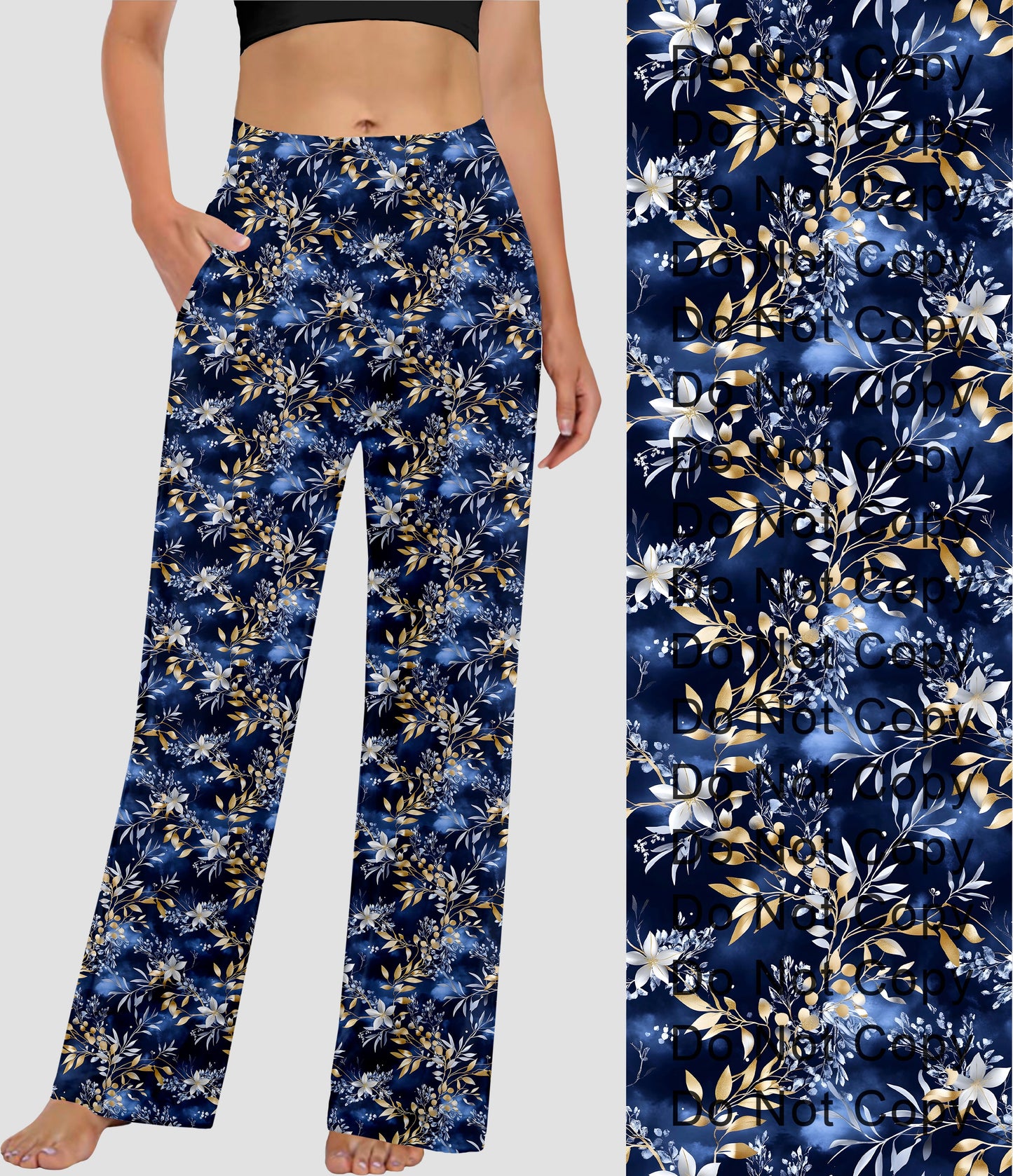 RTS - Golden Blue Floral Lounge Pants