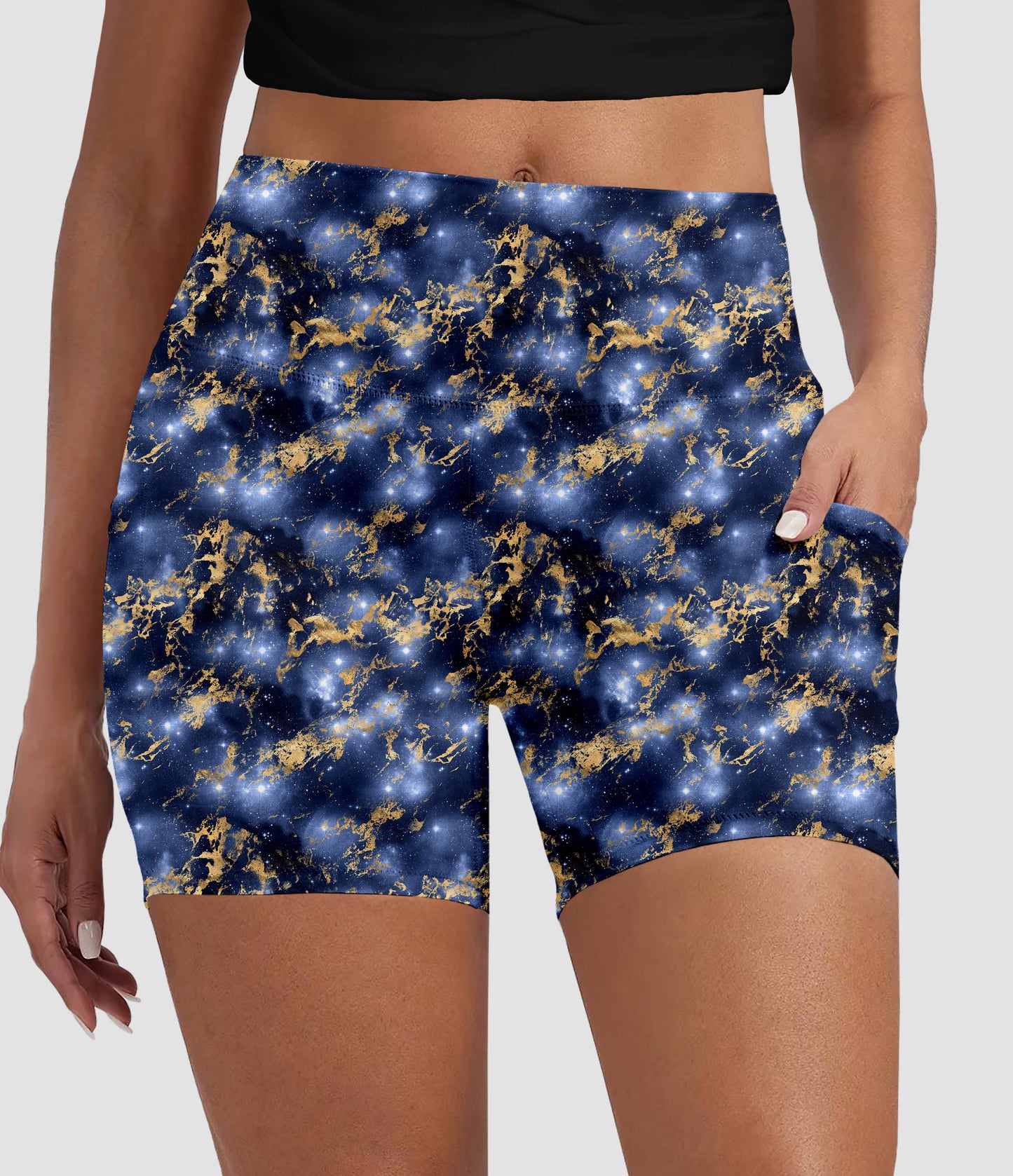 RTS - Golden Blue Galaxy Biker Shorts with Pockets
