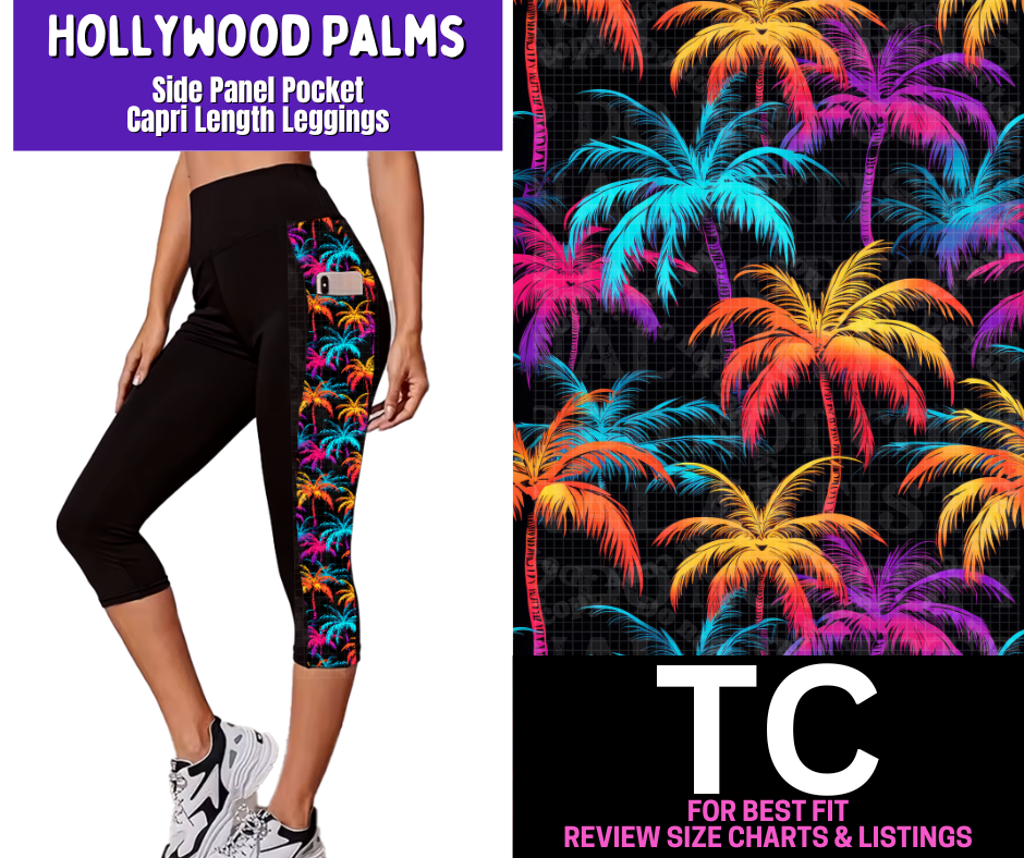 Hollywood Palms Side Panel Pocket Capri Length Leggings