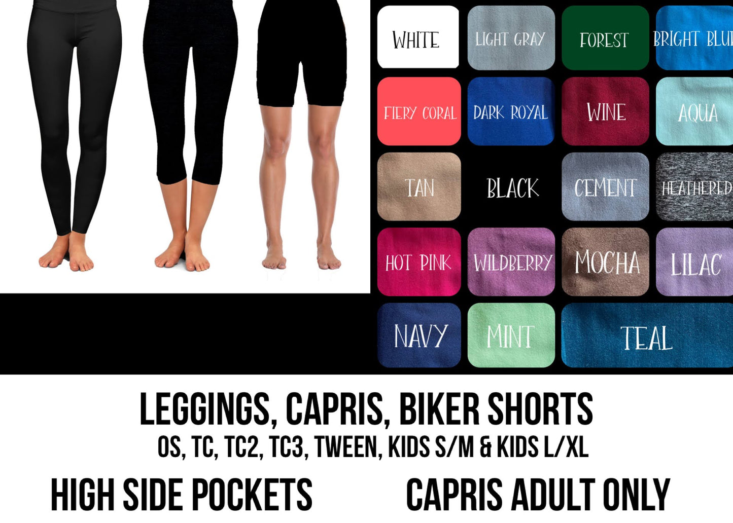 RTS - Solid Mint Capris with High Side Pockets