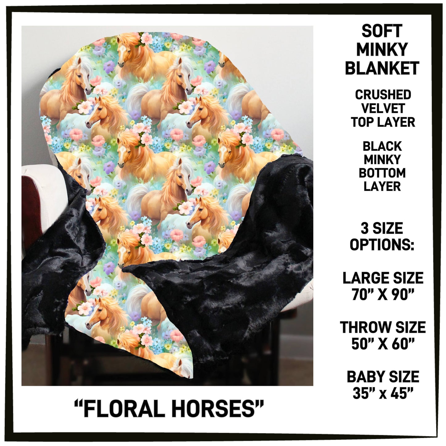 RTS - Floral Horses Minky Blanket