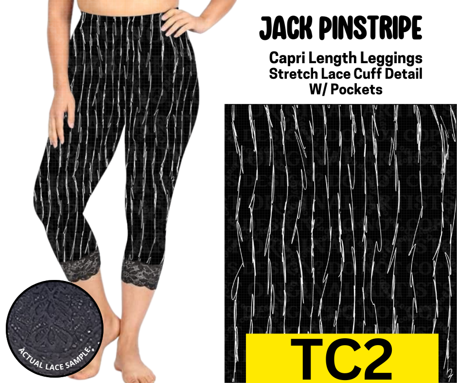 Jack Pinstripe Lace Cuff Capris w/ Pockets