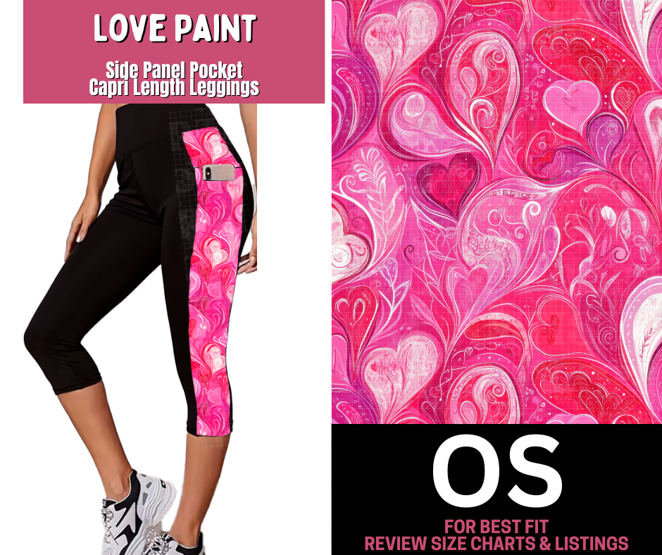 Love Paint Side Panel Pocket Capri Length Leggings
