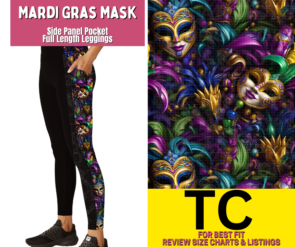 Mardi Gras Mask Side Panel Pocket Full Length Leggings