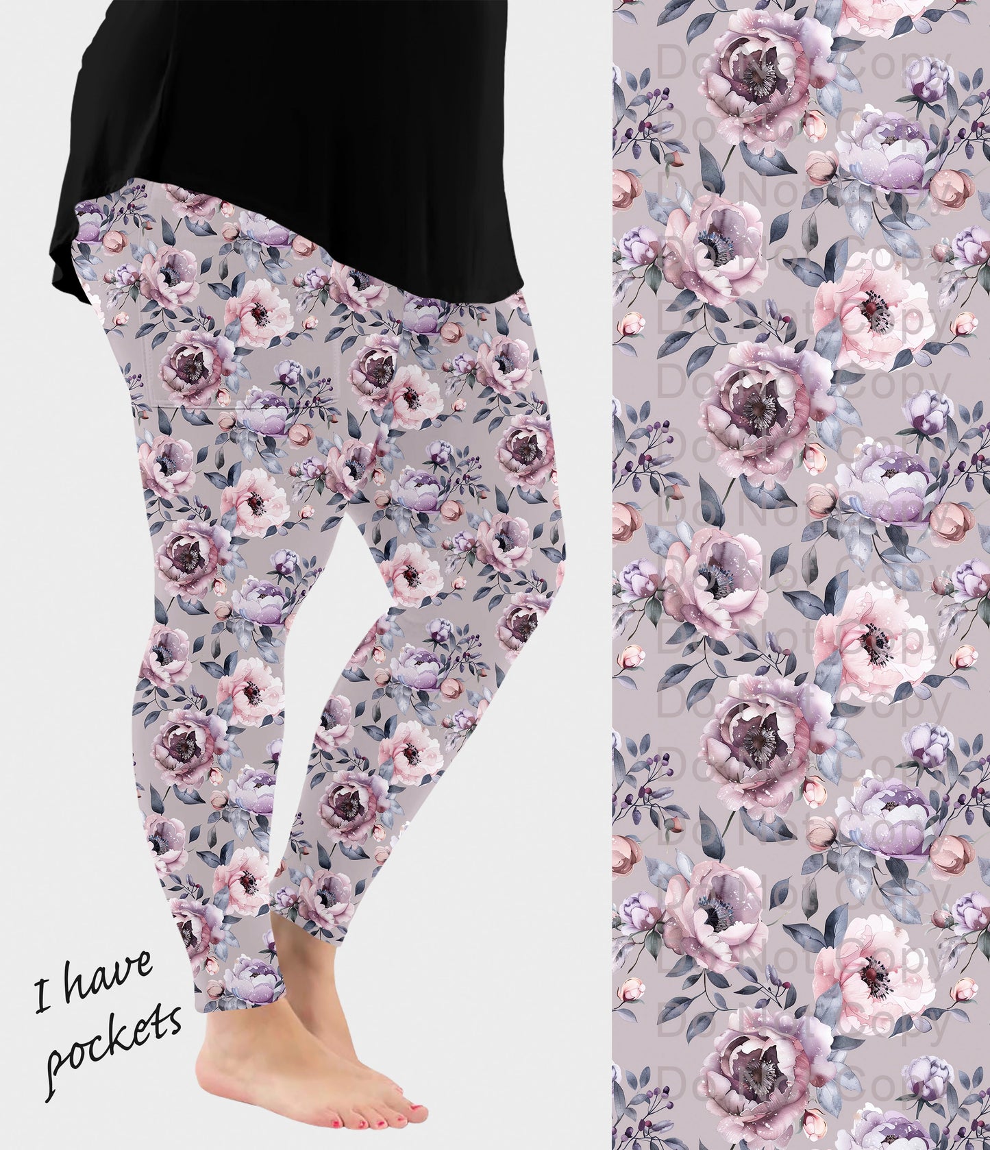 RTS - Mauve Peony Blooms Leggings w/ Pockets