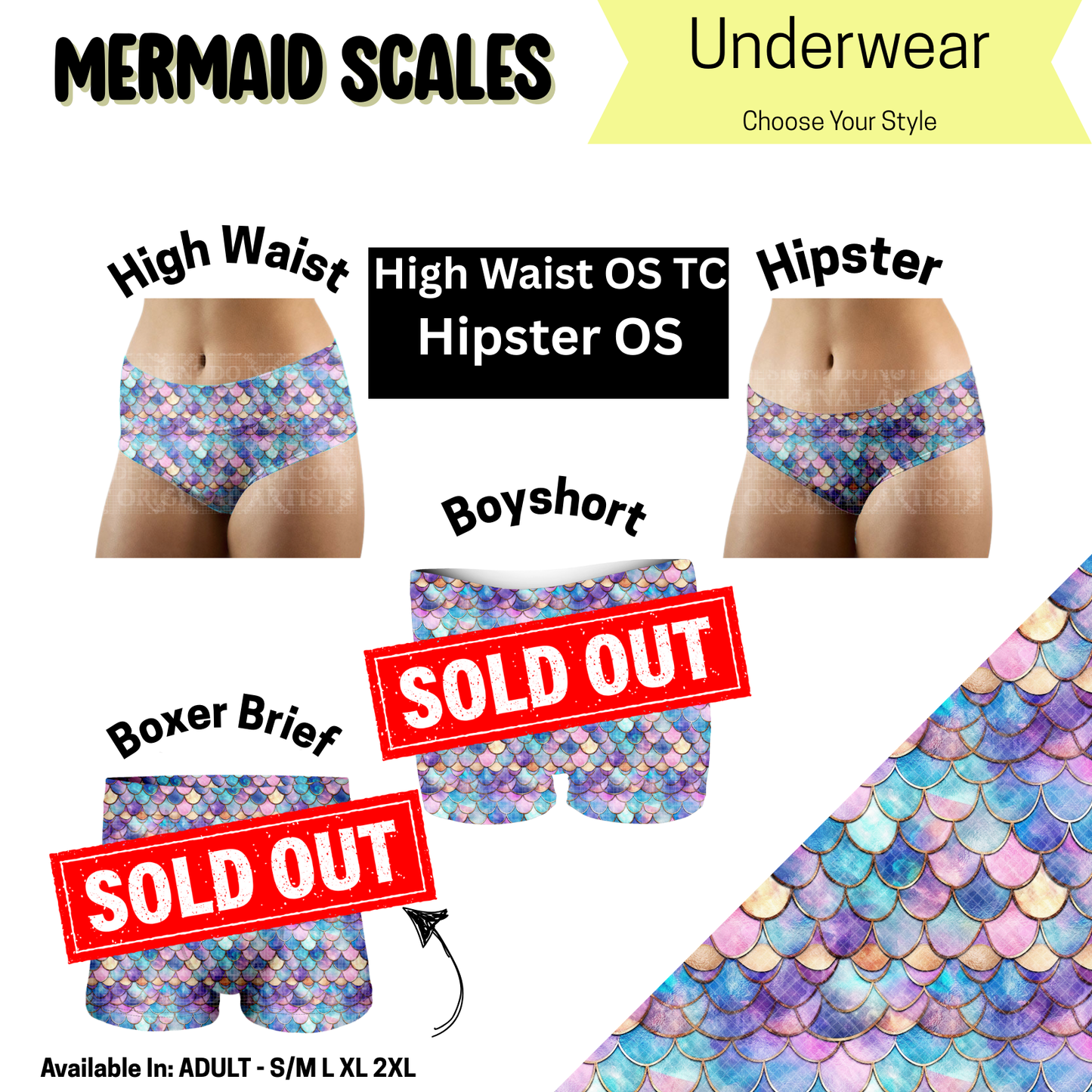 Mermaid Scales Hipster, High Waist Underwear