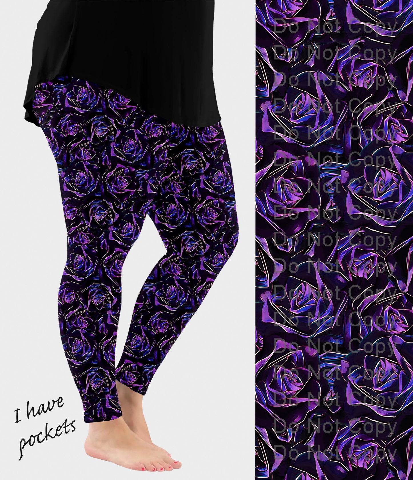 RTS - Midnight Rose Leggings w/ Pockets