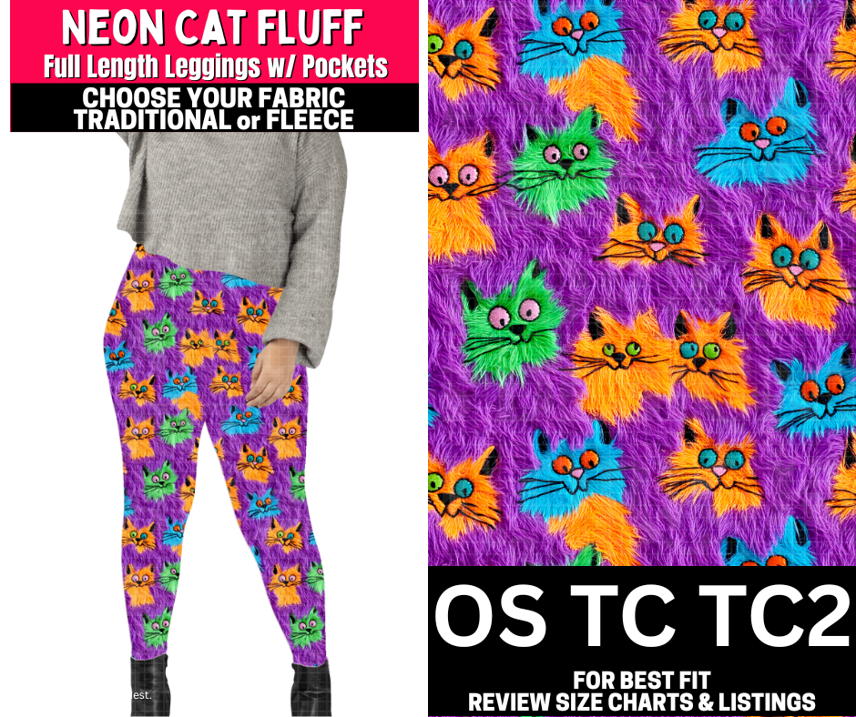 Neon Cat Fluff Leggings Choose Fleece or Traditional