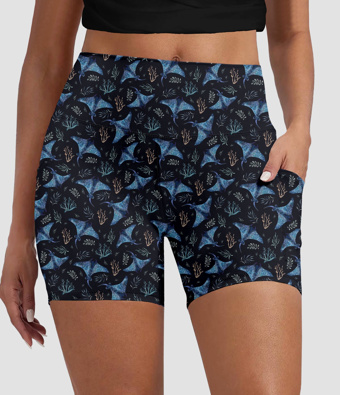 RTS - Ocean Night Stingrays Biker Shorts with Pockets