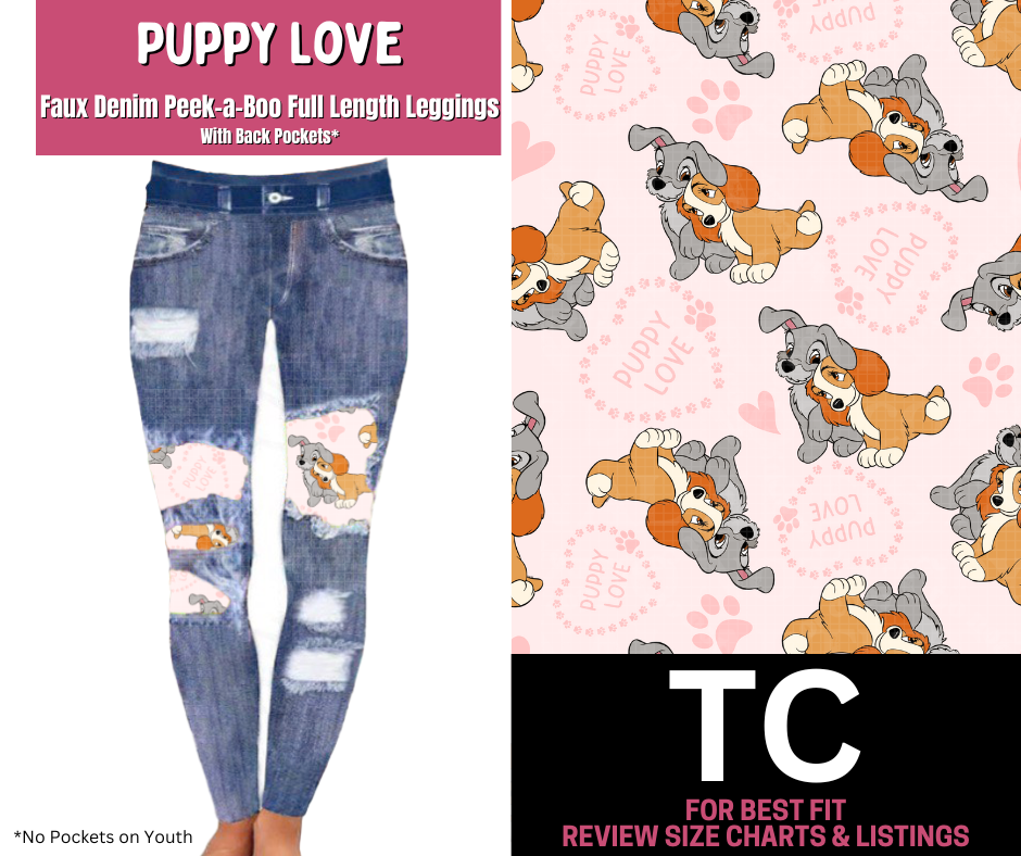 Puppy Love Faux Denim Full Length Peekaboo Leggings
