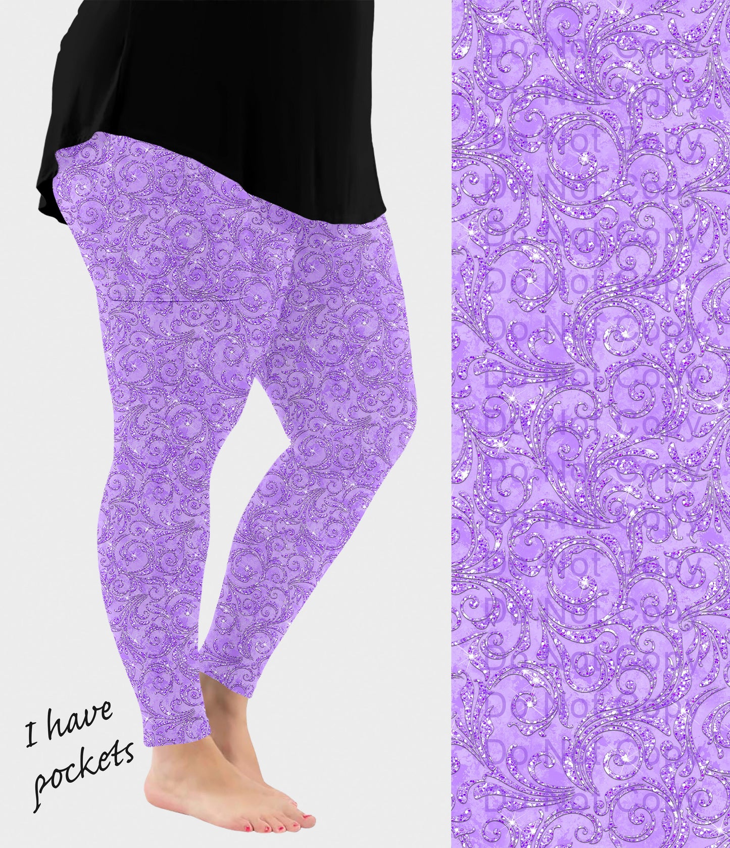 RTS - Purple Paisley Sparkle Leggings w/ Pockets