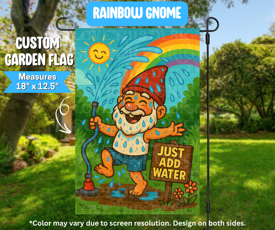Rainbow Gnome Garden Flag
