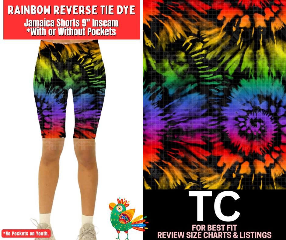 Rainbow Reverse Tie Dye Jamaica Shorts w/ Pockets