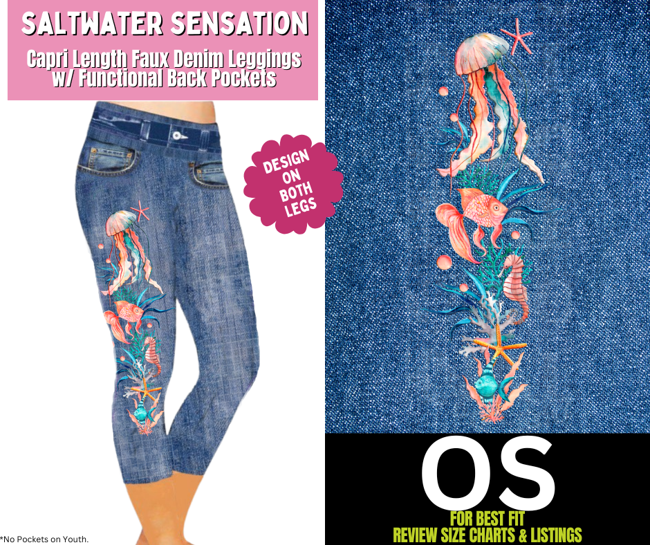 Saltwater Sensation Capri Faux Denim w/ Side Leg Designs