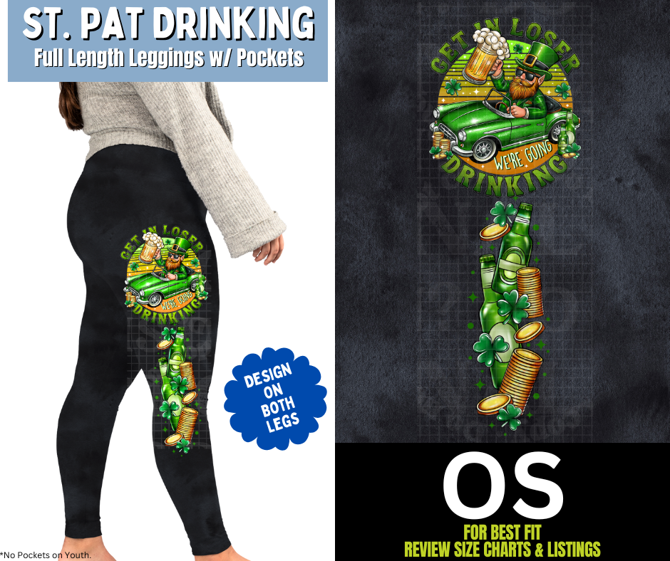 St. Pat Drinking Watercolor Full Length Leggings w/ Pockets