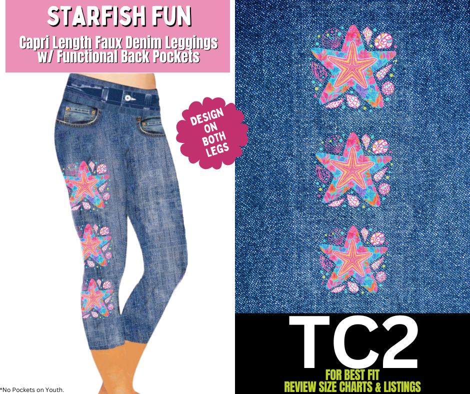 Starfish Fun Capri Faux Denim w/ Side Leg Designs