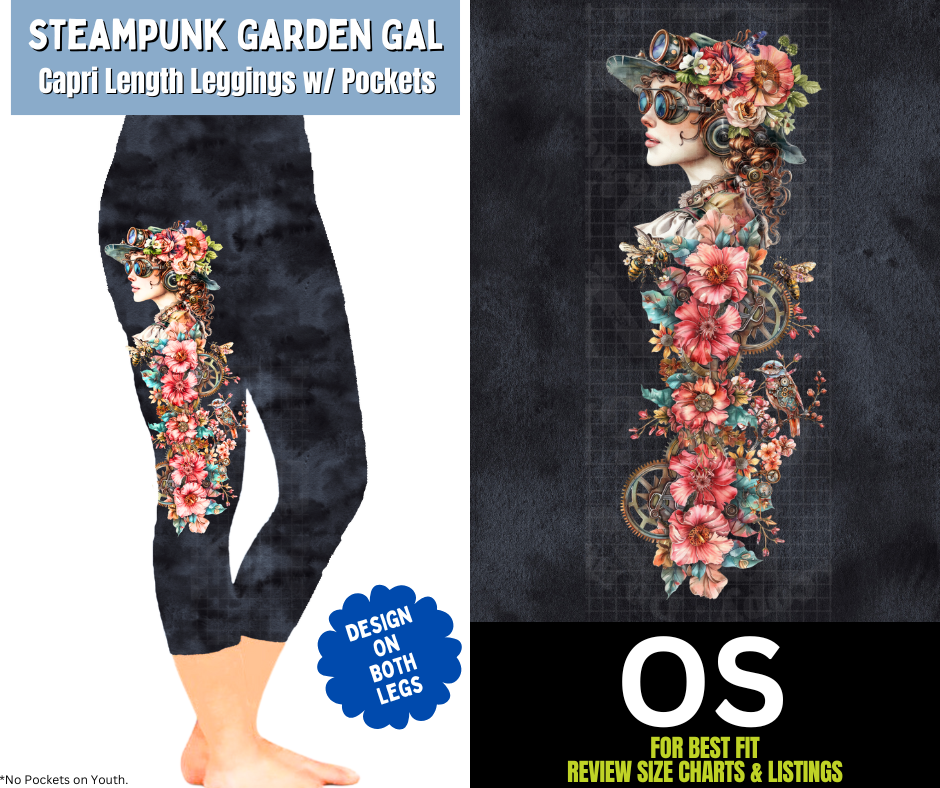 Steampunk Garden Gal Watercolor Capri Leggings w/ Side Leg Designs