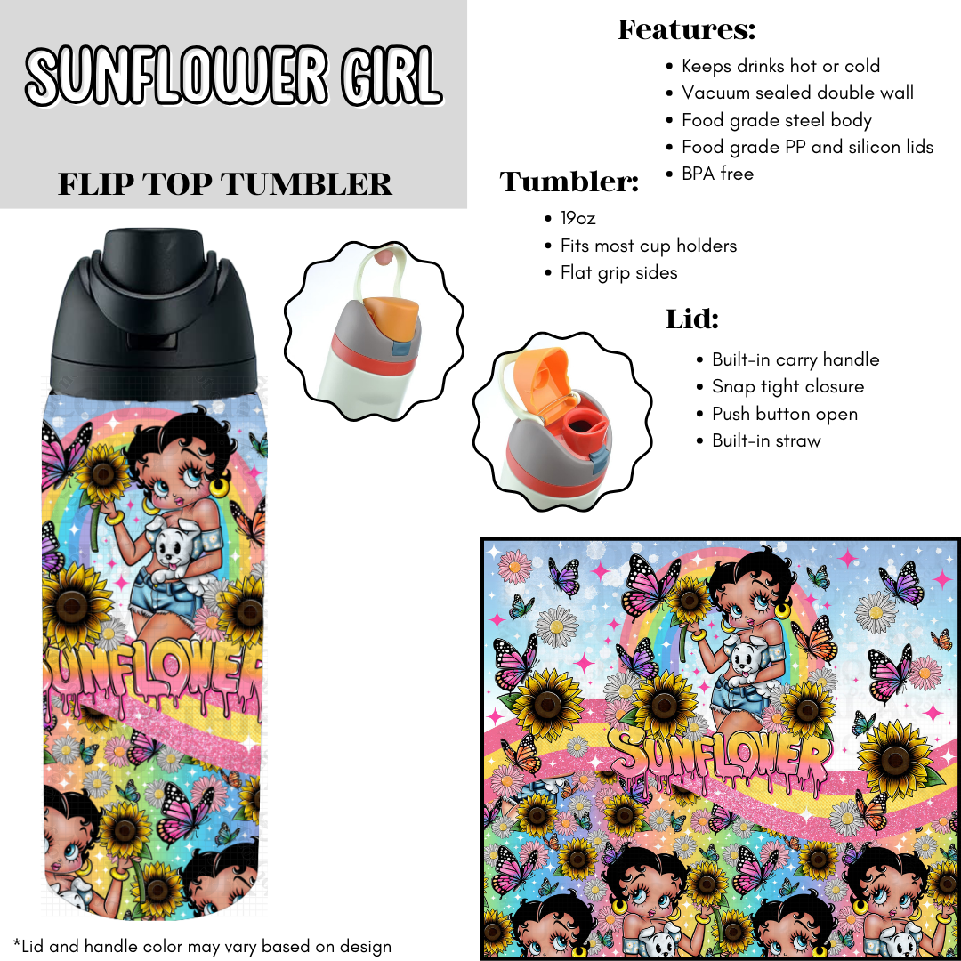 Sunflower Girl Flip Top Tumbler