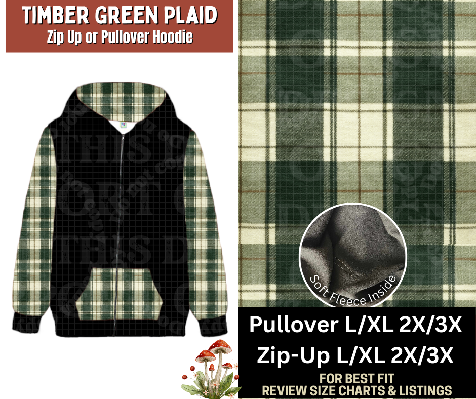 Timber Green Plaid Zip-Up or Pullover Hoodie