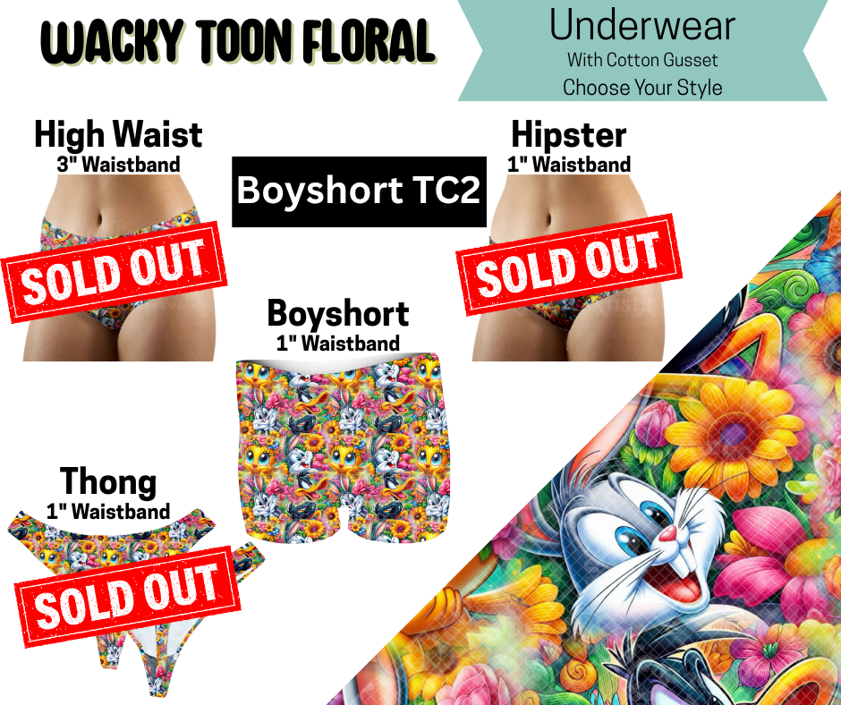 Wacky Toon Floral Boyshort Underwear