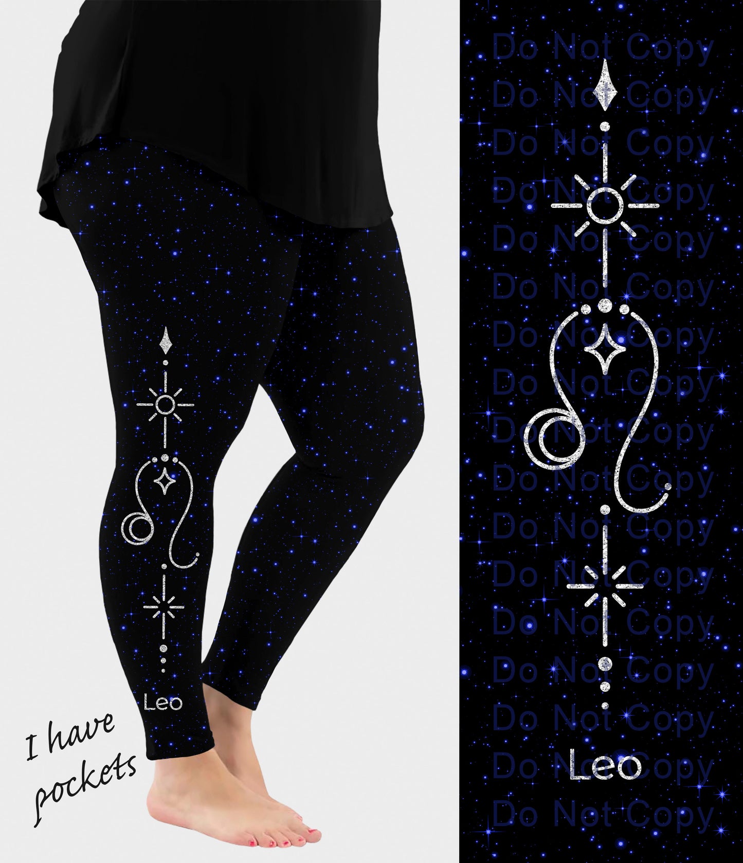 RTS - Leo Zodiac Sign Side Design Leggings w/ Pockets