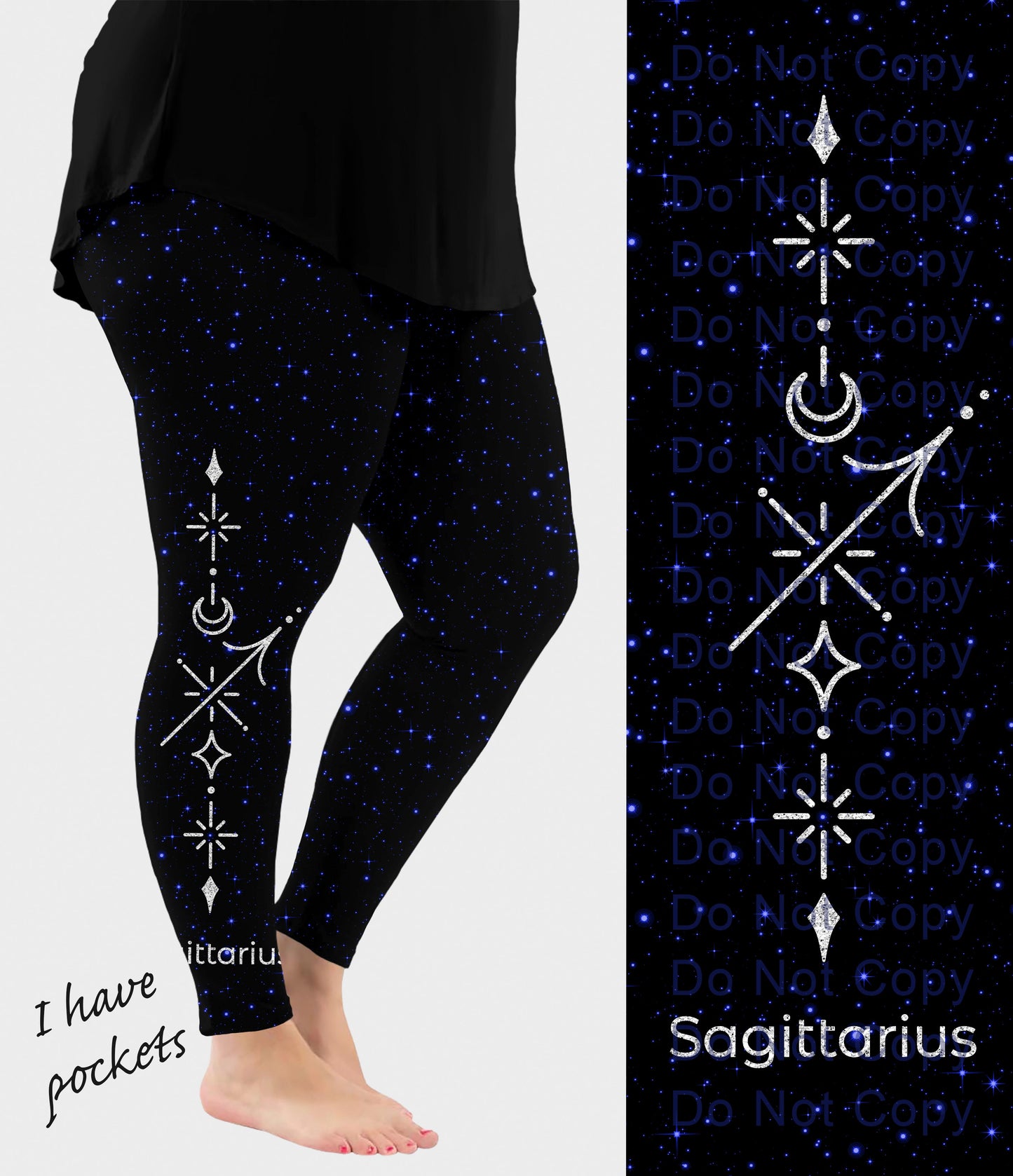 RTS - Sagittarius Zodiac Sign Side Design Leggings w/ Pockets