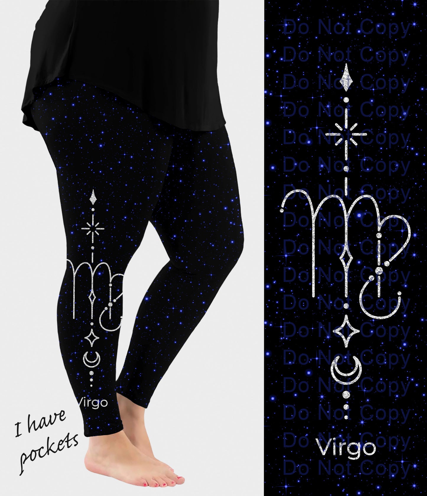 RTS - Virgo Zodiac Sign Side Design Leggings w/ Pockets