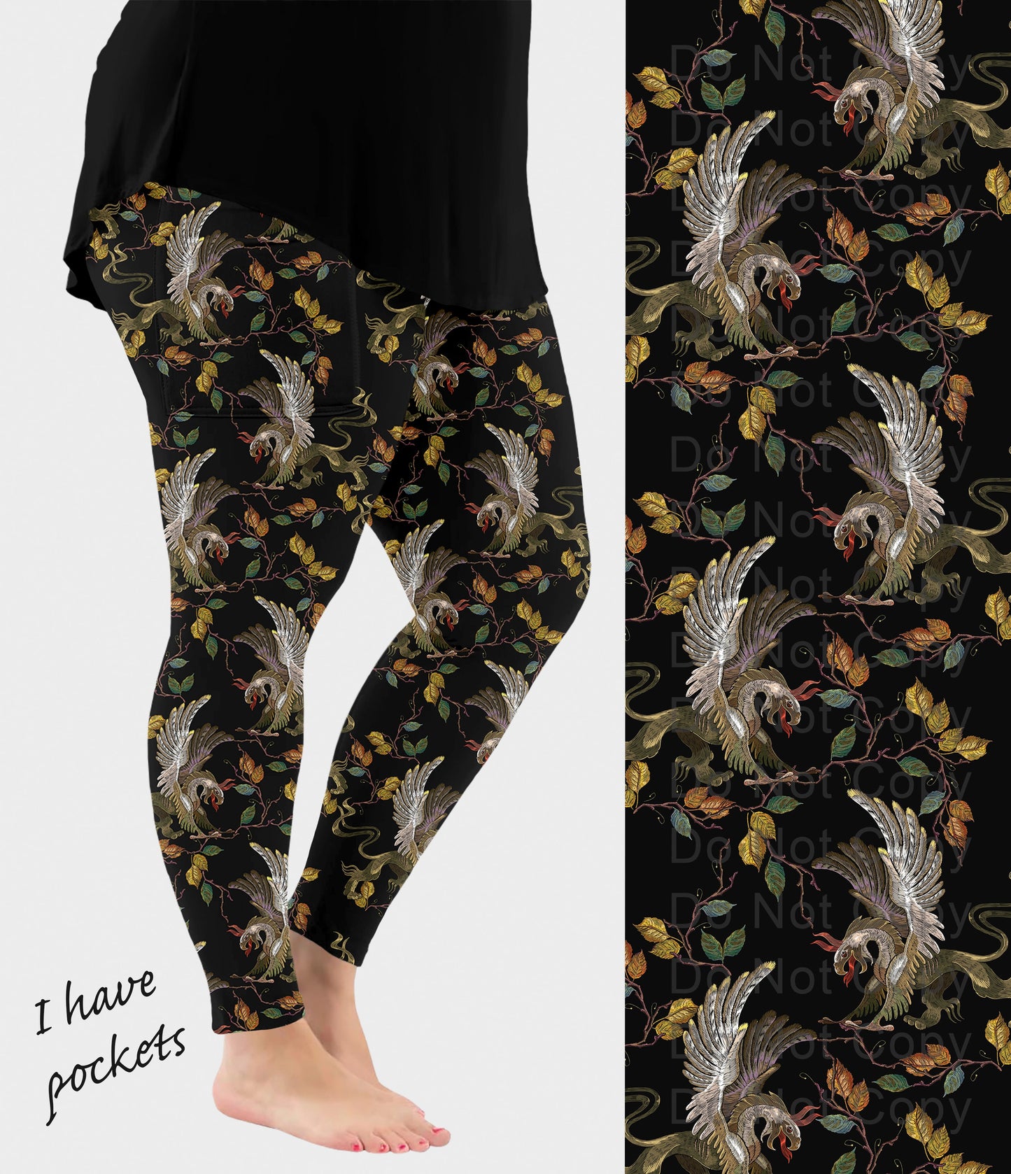 RTS - Embroidered Griffon Leggings w/ Pockets