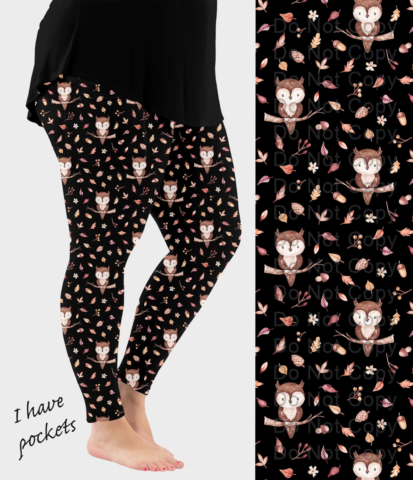 RTS - Owls and Leaves Leggings w/ Pockets