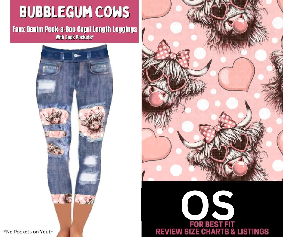 Bubblegum Cows Capri Faux Denim Peekaboo