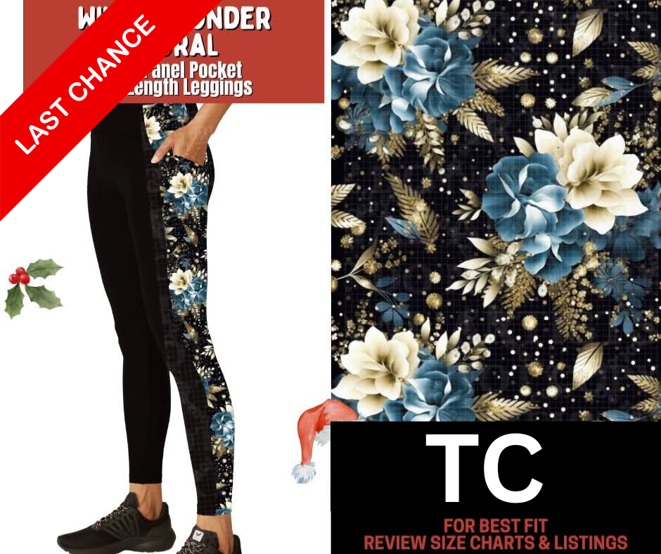 Winter Wonder Floral Side Panel Pocket Full Length Leggings